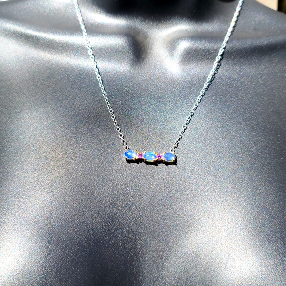 Triple Opal & Amethyst Sterling bar necklace 16